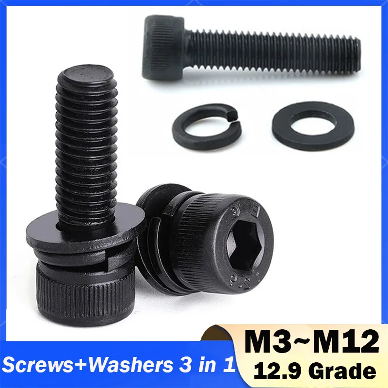 

Черные стальные болты с шестигранной головкой M3 M4 M5 M6 M8 M10 M12 с шайбами