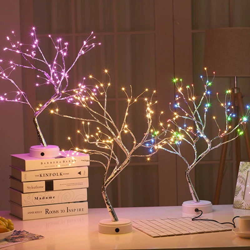 Christmas Fairy Light Home Bedroom Decoration Decor Holiday Lighting LED Night Light Mini Tree Copper Wire Garland Lamp for Kids