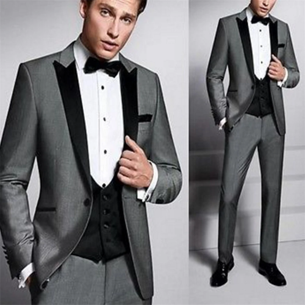 

Мужской костюм на заказ, облегающий костюм на одной пуговице для жениха, свадьбы, серебряный мужской костюм, куртка + брюки + жилет, костюм жениха Terno Masculino
