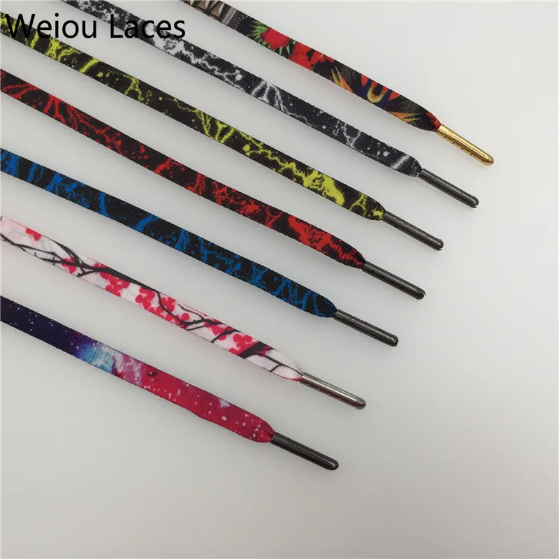 (30 Pairs/Lot) Weiou Sublimated Printing Plum Blossom Shoe Lace Polyester Strings New Designs Patterned Shoestring Custom Size