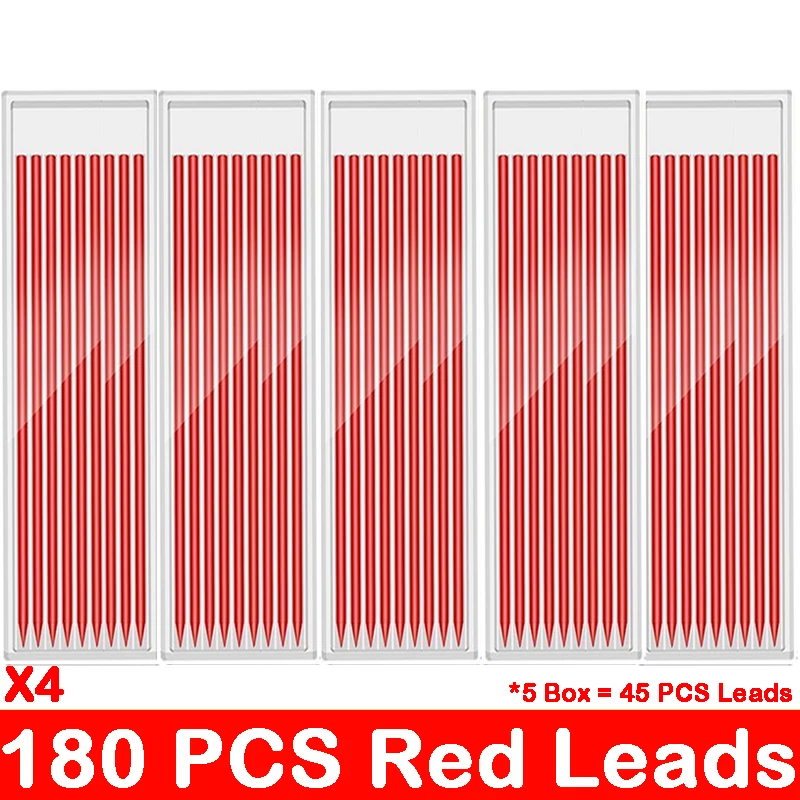 Карандаш плотничный со сменными стержнями и встроенной точилкой 45/90/180 шт.