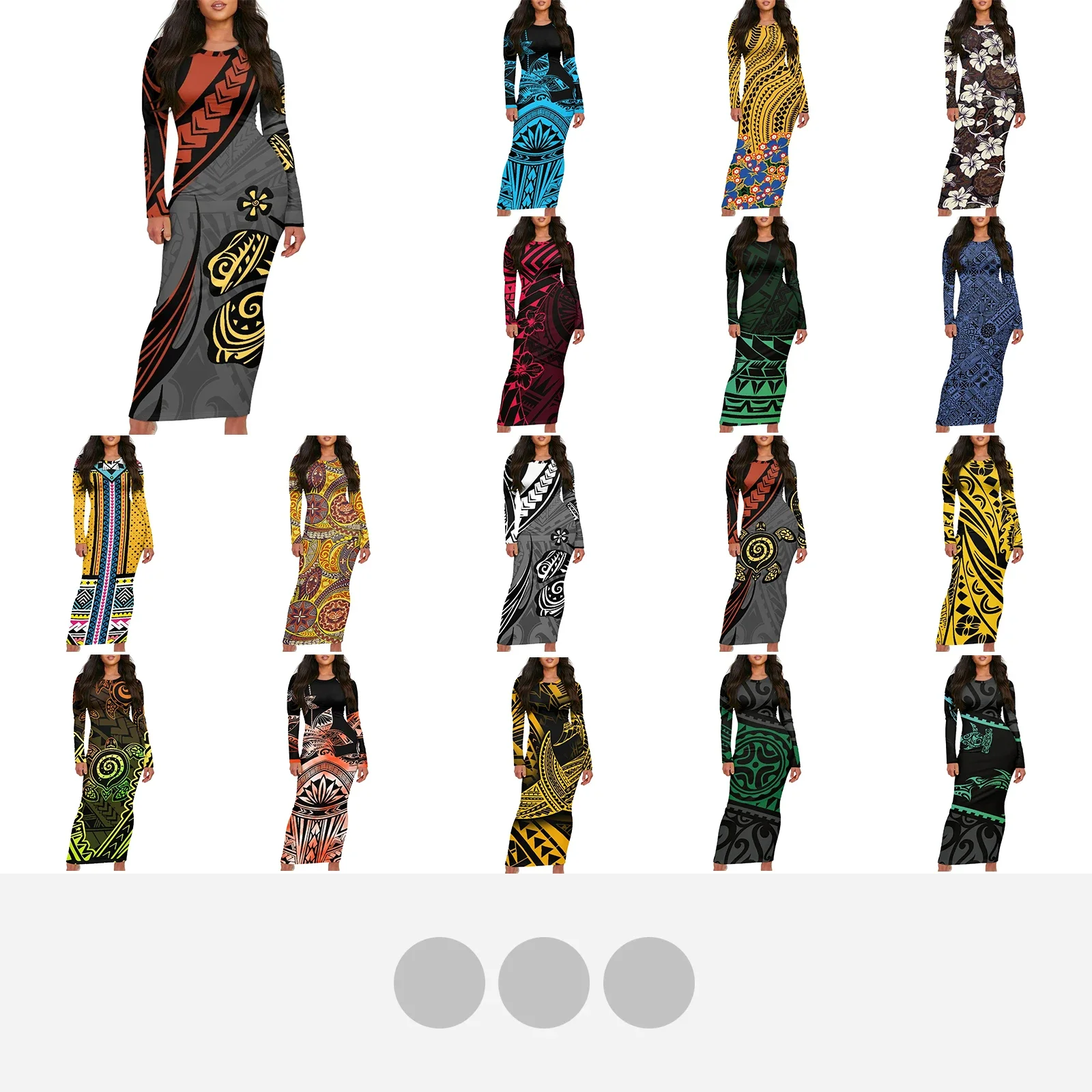 Женское облегающее платье-макси с длинным рукавом и круглым вырезом