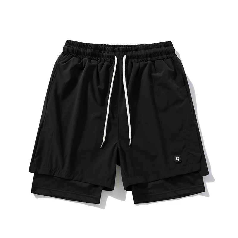 2023 Summer New American Fake Two Piece Basketball Shorts Men's Training Fitness Sports Running Pants Half Pants