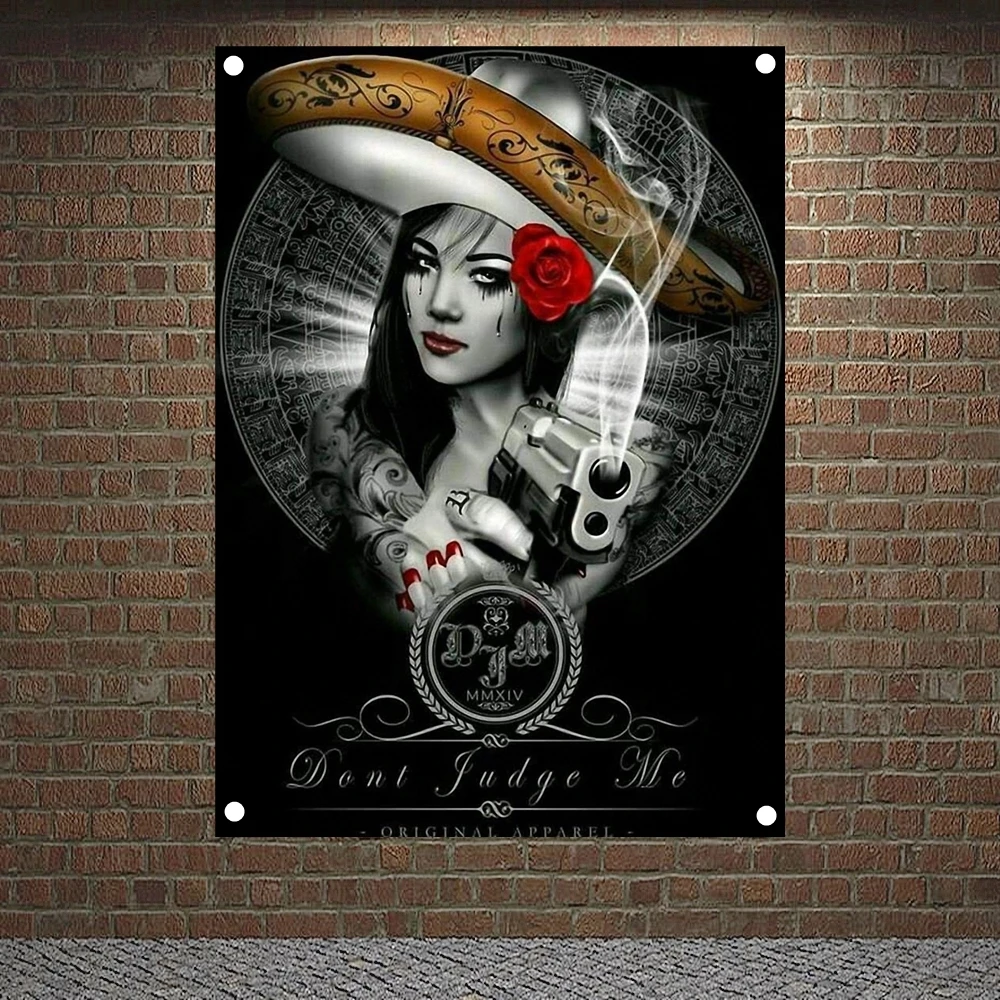 

Female Rider Posters Banners Wall Hanging Ornaments Skull Tattoo Art Flag Canvas Painting Wall Decoration Wall Sticker Tapestry