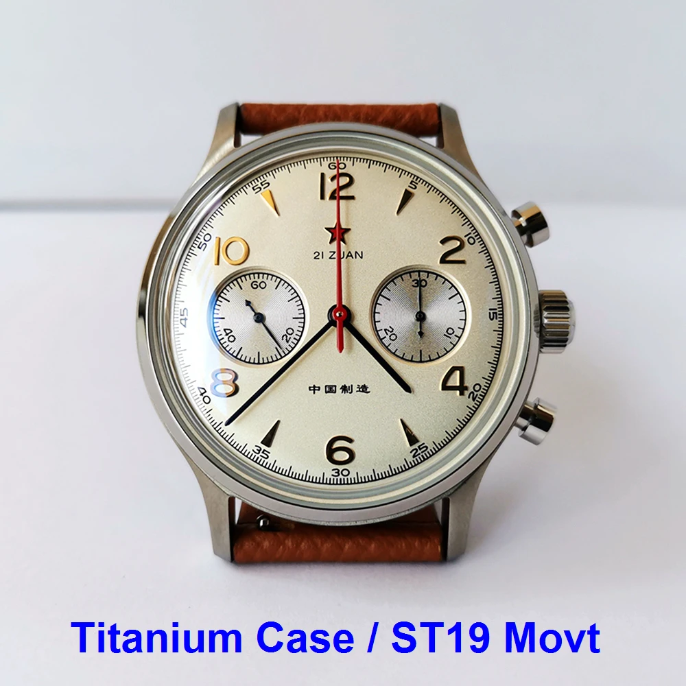 

Titanium 1963 Pilot Watch Chronograph Seagull ST19 Hand Wind Mechanical Wristwatches Men 40mm Air Force Panda Watches Military