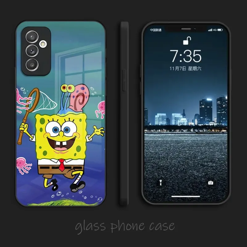 Чехол для телефона с мультяшным аниме S-губкой стеклянный чехол Samsung S22 S23 A14 A54 A34 A52