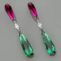 boho luxury teardrop green zircon long drop earrings for women fashion engagement jewelry purple crystal stone dangle earrings
