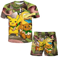 2022 pokemon pikachu 3d printing t shirt shorts suit summer new casual two piece suit kids boys clothes