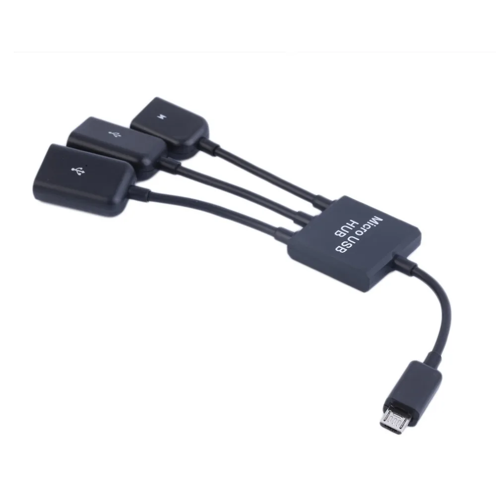 

3 In 1 Micro USB HUB Male To Female Double USB 2.0 Host OTG Adapter Cable for Mobile Phones Black Converter Extender Universal