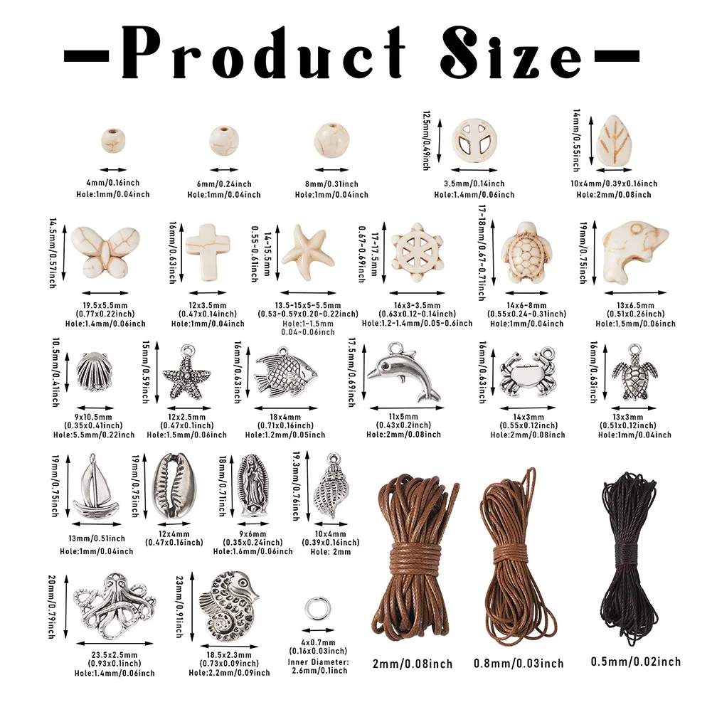 Turquoise Beads Set For Jewelry Making Dolphin Fish Boat Alloy Pendants Charms for DIY Ocean Theme Necklace Bracelet Accessories