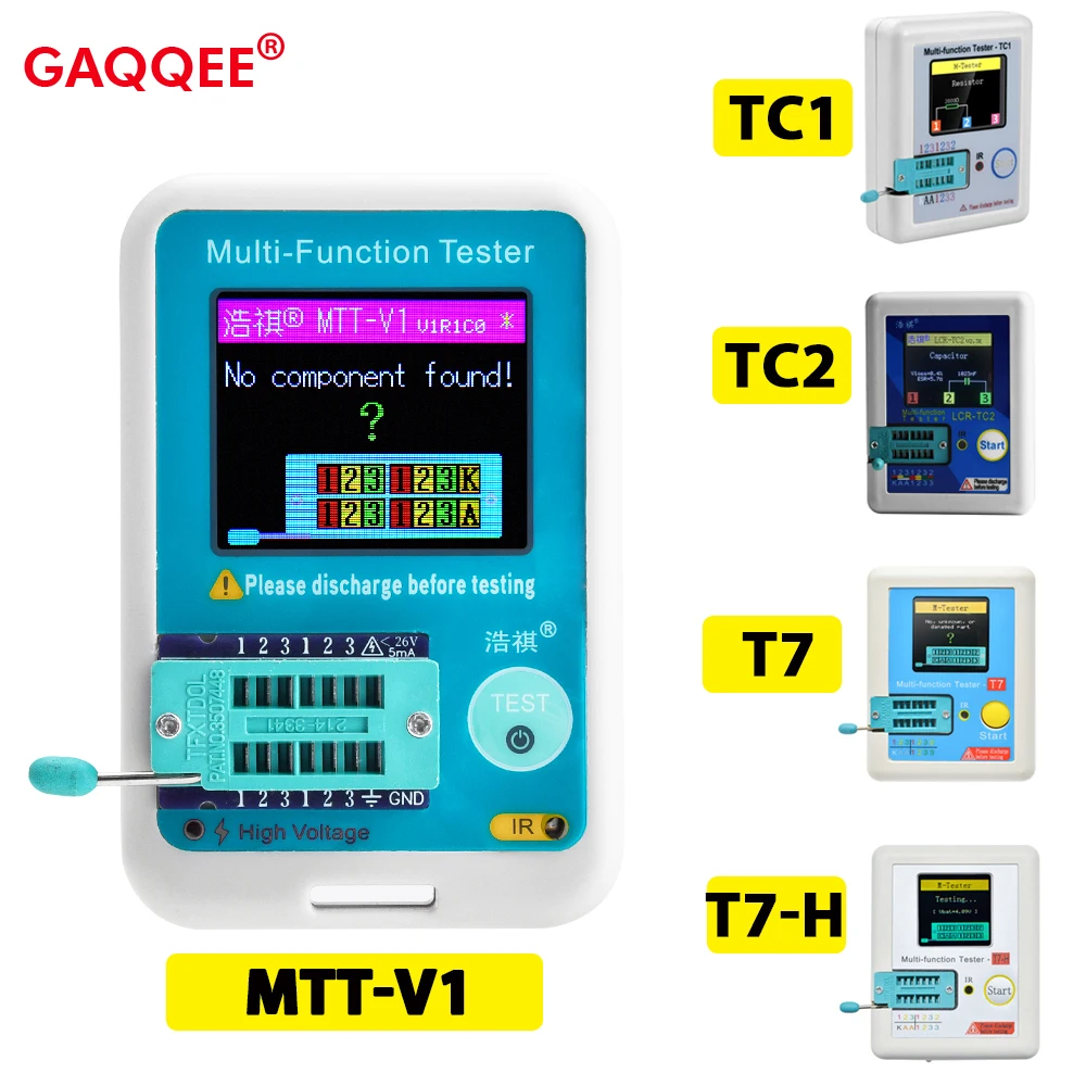 

MTT-V1 TCR-T7 LCR-TC1 Transistor Tester High Precision LCD Digital Meter Diode Triode Capacitance ESR MOS/PNP/NPN LCR MOSFET TFT