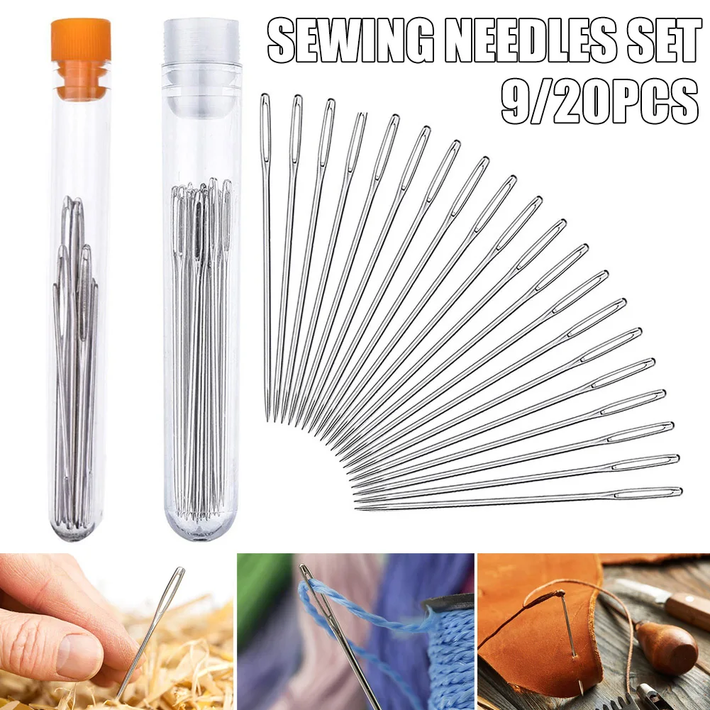 

9/20pcs Large Eye Sewing Needles DIY Crafts Tools Stainless Steel Cross Stitch Knitting Yarn Sewing Hand Crochet Hook Set Kit
