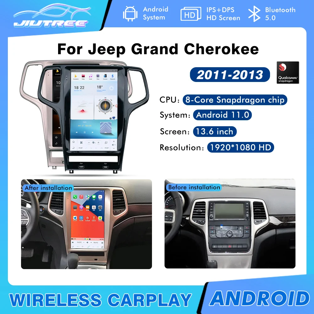 

13,6 дюймовый Android 11,0 для Jeep Grand Cherokee 2011-2013 автомобильное радио, аудио, автомобильный GPS-навигатор, головное устройство, мультимедийный DVD-плеер