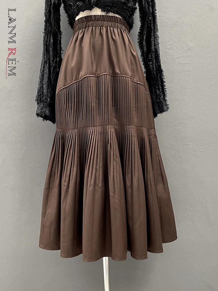 

LANMREM Корейская юбка для женщин со сплайсированными высокой эластичной талией модная одноцветные юбки женская одежда 2023 летняя Новинка 2YA1117