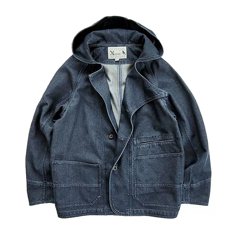 

Men's Hooded Jacket Loose Fit Japan Safari Style Vintage Designer Clothes Spring Autumn