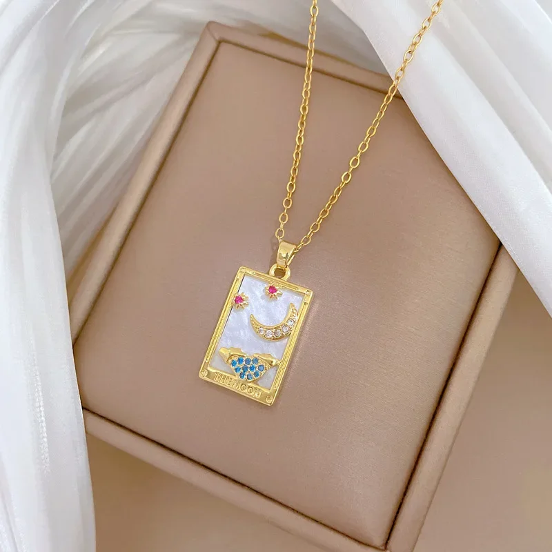 Волшебный белый кристалл ракушки мощное ожерелье Таро с солнцем звездой и луной