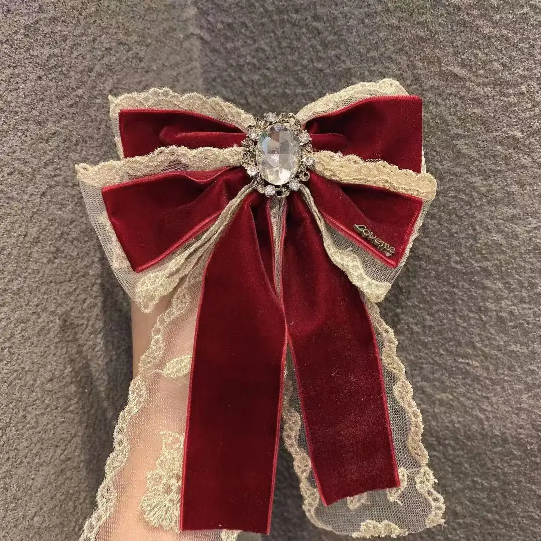 

Sweet Girls Large Bow Hairpin Fairy Velvet Fabric Lace Hairgrips Crystal Rhinestone Jewelry Hair Pin Bow Clips Hair Accessories