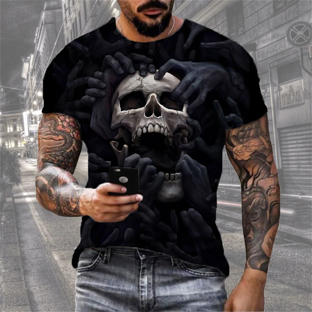 

Short Sleeve Men's 3d Print T-shirts Skeleton Human Terrifying Skull Tees Pullove Oversized Vintage Daily Harajuku Street Clothe