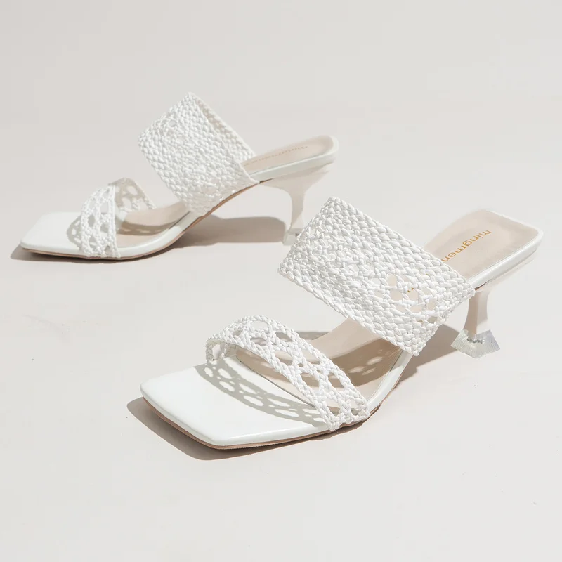 

Women's Shoes Summer Braided High Heels Slippers Sandals 2022 New Sexy High Heels Stilettos Cutout White Sandals Zapatos Mujer