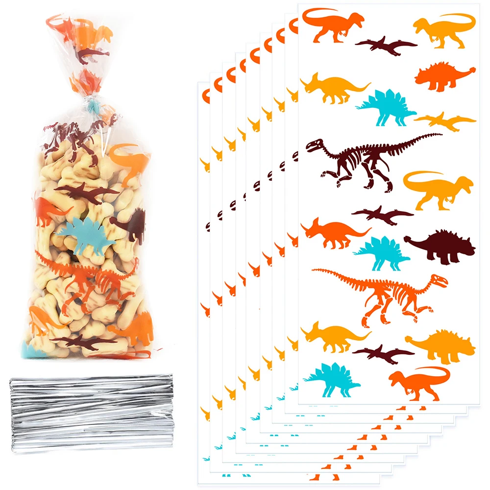 Jurassic Dinosaur World Theme Party Bag Heat Sealable Treat Candy Bags Goodie Bags Fossil Dinosaur Gift Bags with Twist Ties