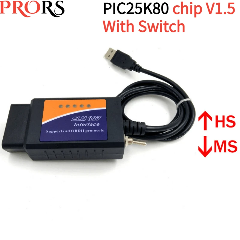 НОВЫЙ OBDII ELM327 V1.5 USB FTDI чип с переключателем CH340 + 25K80/ELM327 чип модифицированный автомобильный считыватель кодов автомобильный диагностический инструмент USB 25K80