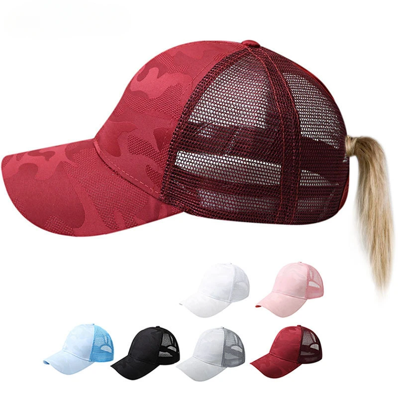 

2023 Women Hollow Out Ponytail Baseball Cap Cotton Pattern Camouflage Patchwork Mesh Baseball Hat Outdoor Sports Snapback Sunhat