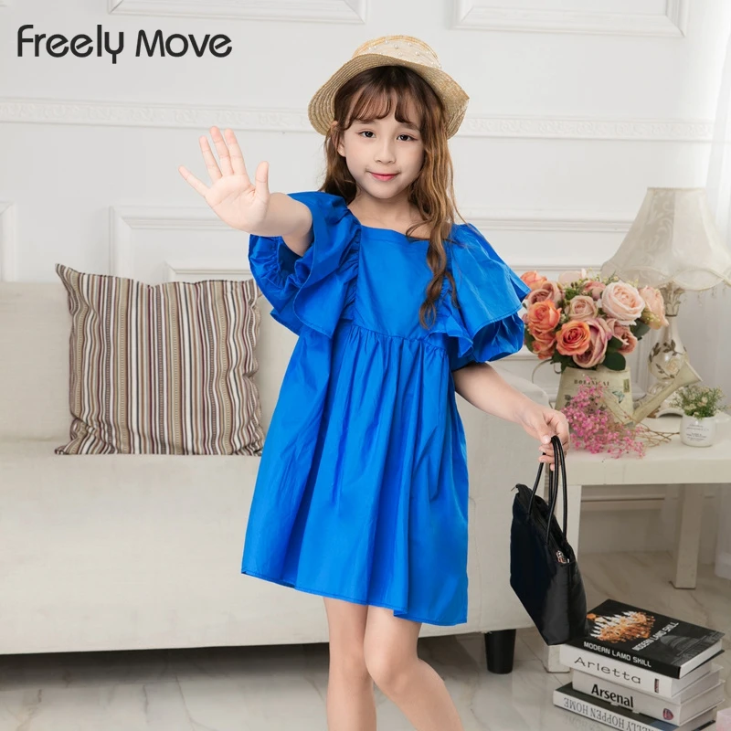 

Freely Move New Summer Ruffle Sleeve Solid Baby Girl Clothes Children Dress Leisure Lovely Baby Dress Kids Clothing