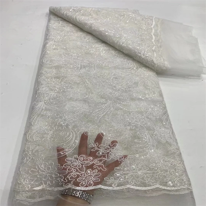 

SJ кружевная последовательность африканская Кружевная Ткань 5 ярдов 2022 Высококачественная нигерийская Свадебная вышивка для жениха французская Тюлевая кружевная ткань d12-20