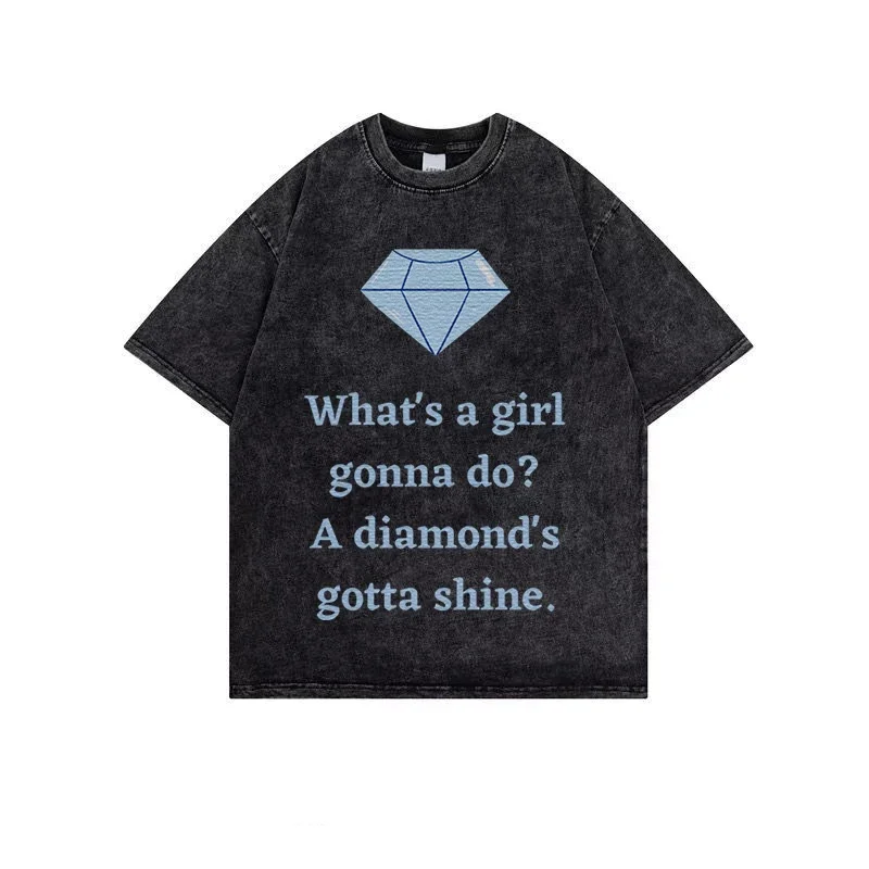 

A Diamond's Gotta Shine Pop Singer T Shirts Girls High Street Washed Tops Tee Harajuku Oversized T Shirt 100% Cotton Shirts Y2k