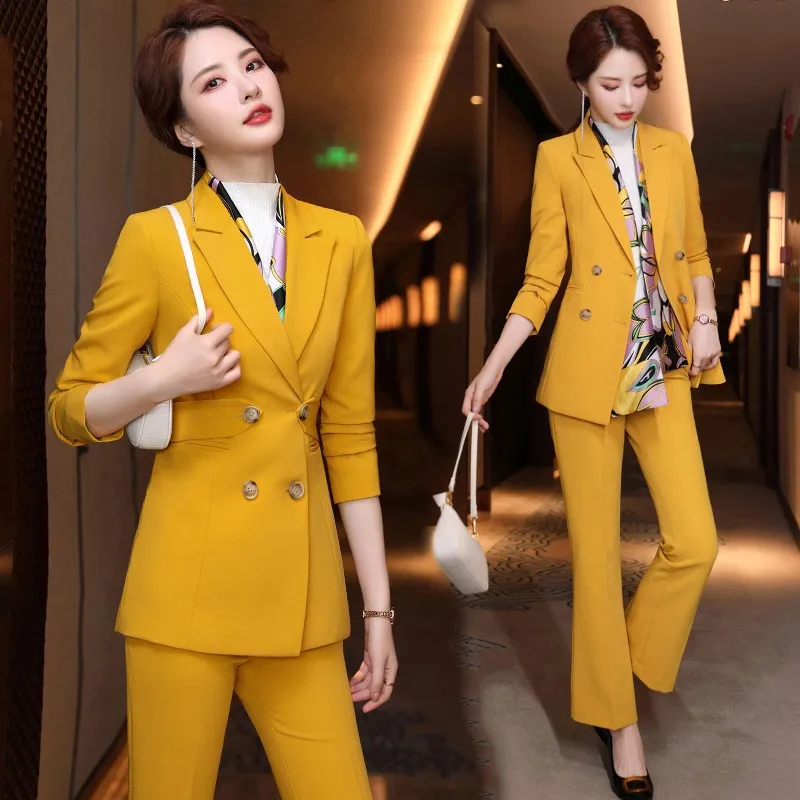 Winter and autumn women's trousers suit women's yellow white black red double breasted professional pants
