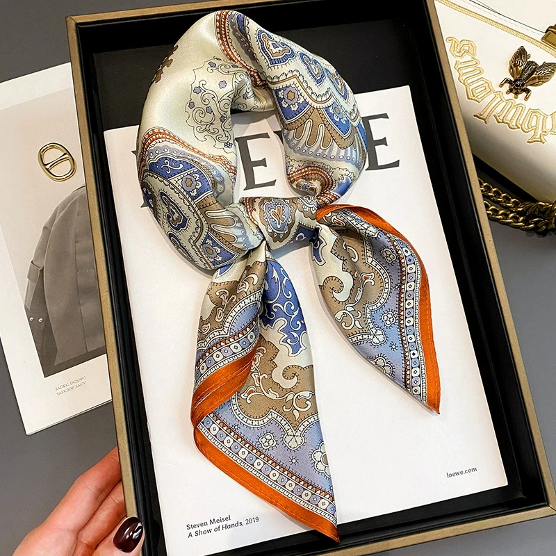

Print Kerchief 2022 Four Seasons Headcloth New Sunscreen Small Scarf Fashion Square Silk Scarves Popular Lattice 70X70CM Shawls
