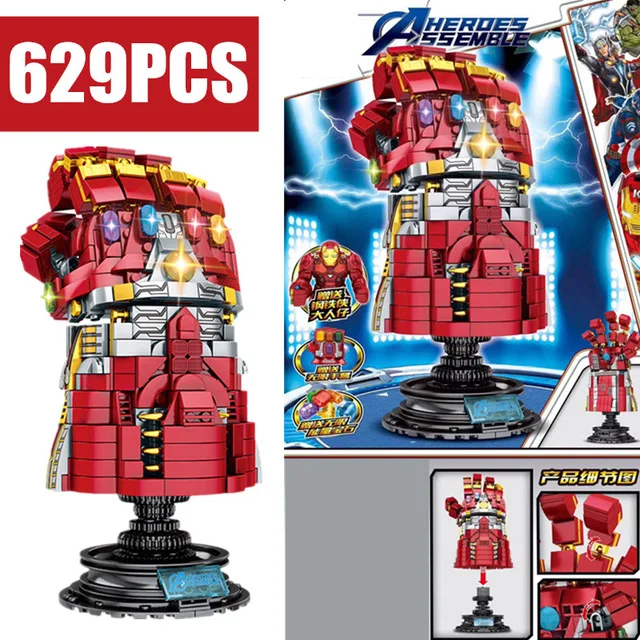

Marvel Avengers Endgame Iron Man Infinity Glove Weapon Toy Thanos Thor Gauntlet Mjolnir Ironman Building Block Brick Kid Gift