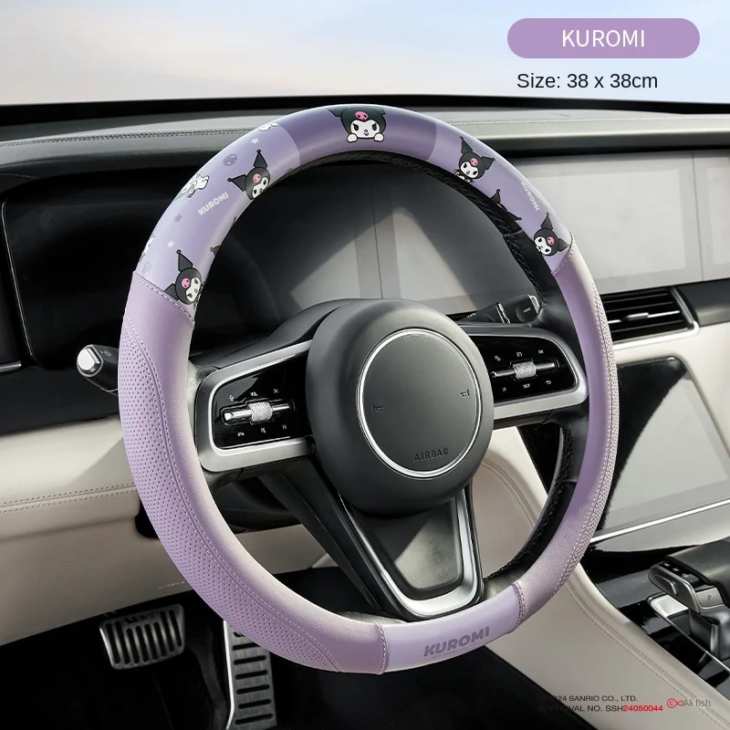 Sanrio чехол рулевого колеса автомобиля Pu Нескользящий Впитывающий пот, можно использовать на все сезоны Kuromi Hello Kitty, аксессуары для украшения автомобиля