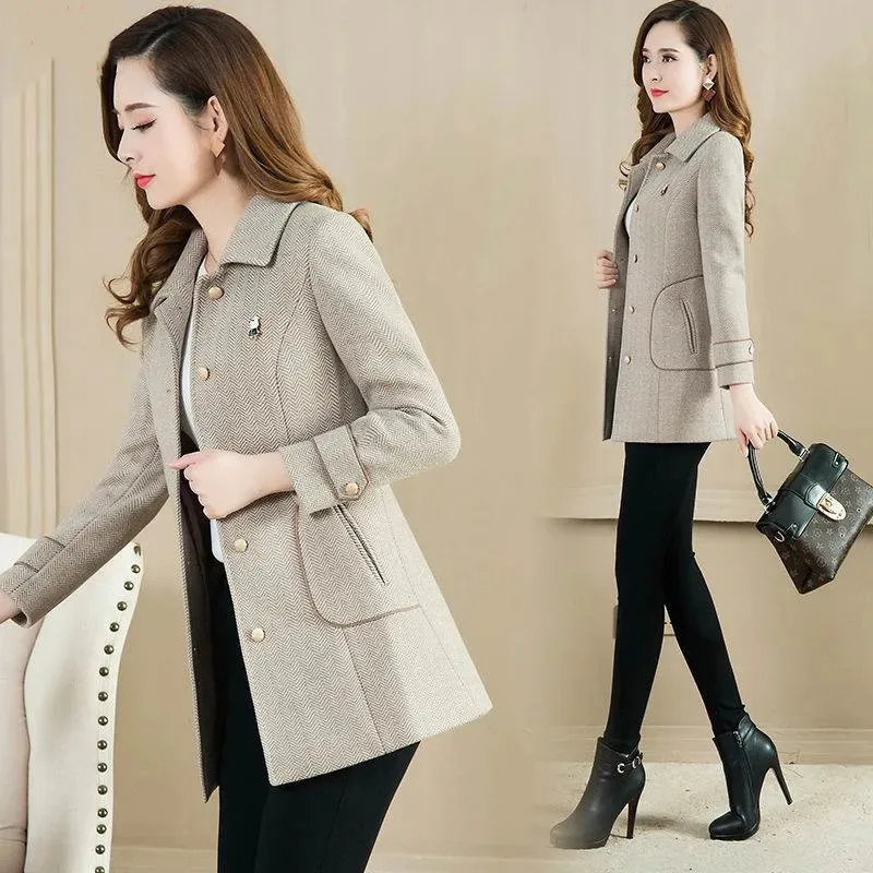 

Женское шерстяное пальто, новая утепленная верхняя одежда на осень и зиму, для мам среднего возраста, Модная элегантная шерстяная куртка 3XL