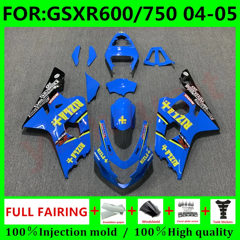 

Новинка, обтекатель для литья под давлением ABS для мотоциклов Suzuki GSXR600 GSXR750 GSXR 600 750 K4 2004 2005 04 05, комплект обтекателей синего и желтого цвета
