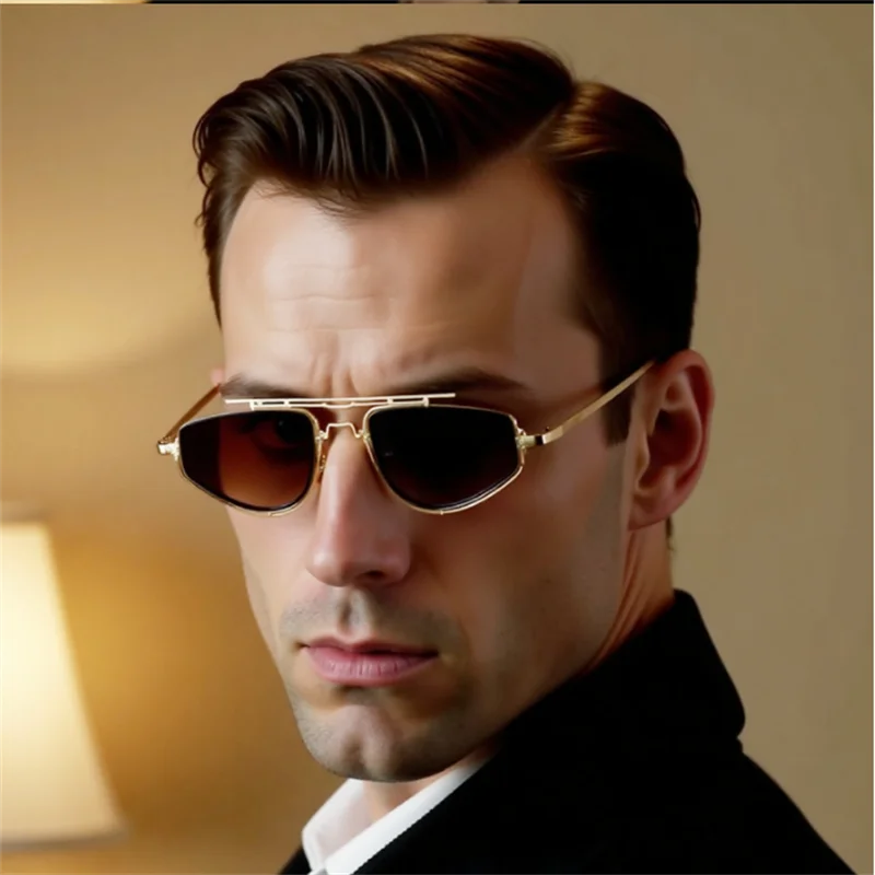 2024. Модные мужские солнцезащитные очки Ice blue с металлическим вырезом элегантные