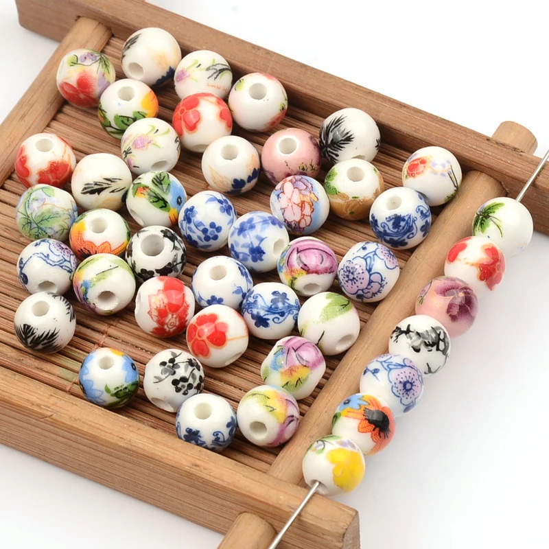 

50 шт./лот Переводные керамические бусины ручной работы цветок синий и белый фарфор 8 мм бусины для DIY изготовления ювелирных изделий женские аксессуары