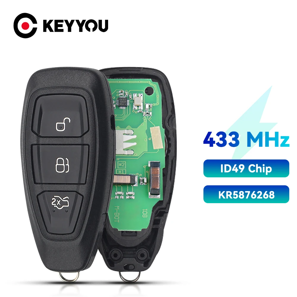 

KEYYOU Full Smart 3 Buttons Remote Key fob 433MHz ID49-pcf7953 Chip for Ford Grand C-Max Focus Kuga Fiesta 2016+ KR5876268