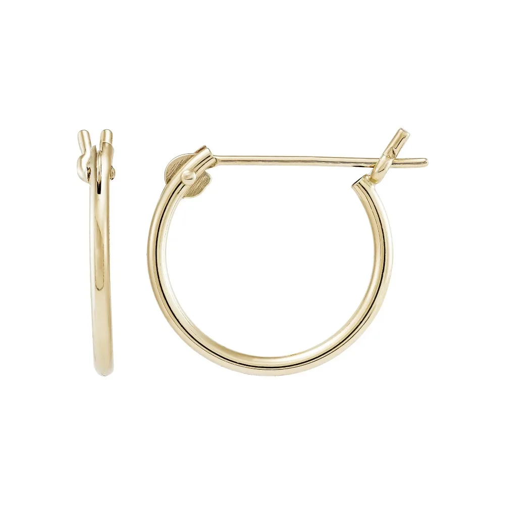 

10K Yellow Gold 12MM Hollow Round Snap Hoops 10K Earrings