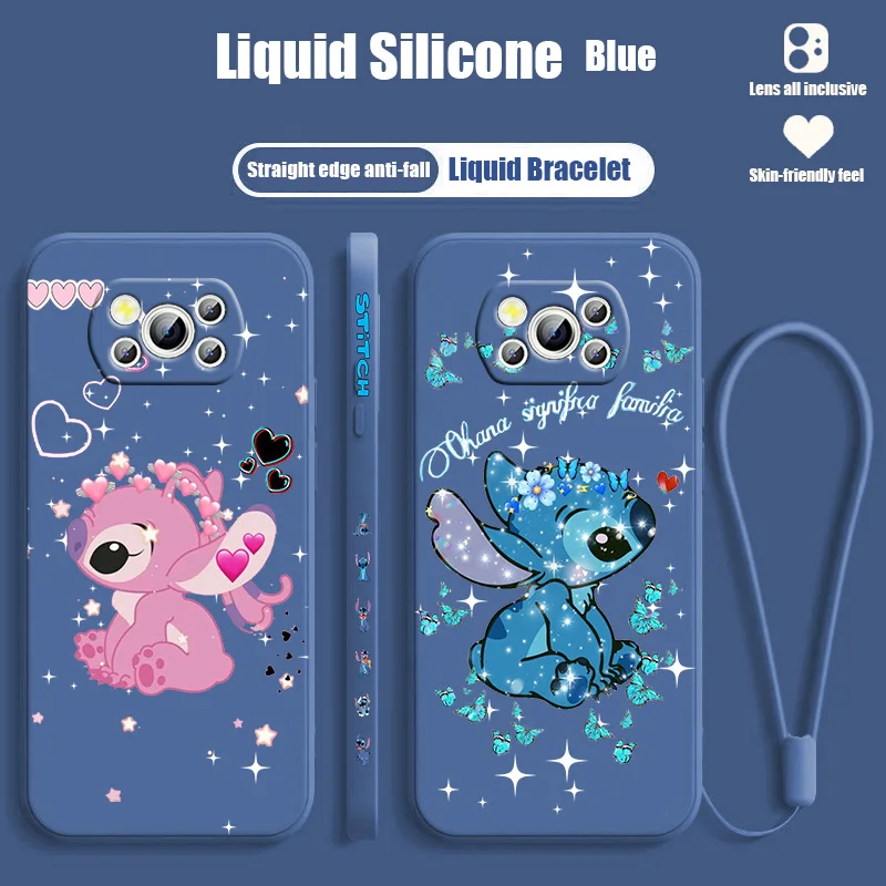 

Disney Stitch Cute Phone Case For Xiaomi POCO M5s M4 M3 X4 X3 NFC X2 F4 F3 GT Pro C40 C3 Liquid Left Rope Cover