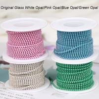 ss6 2mm 1 yard pink greenblue opal glass rhinestone cup chain glitter crystal rhinestone trim for diy wedding dress decoration