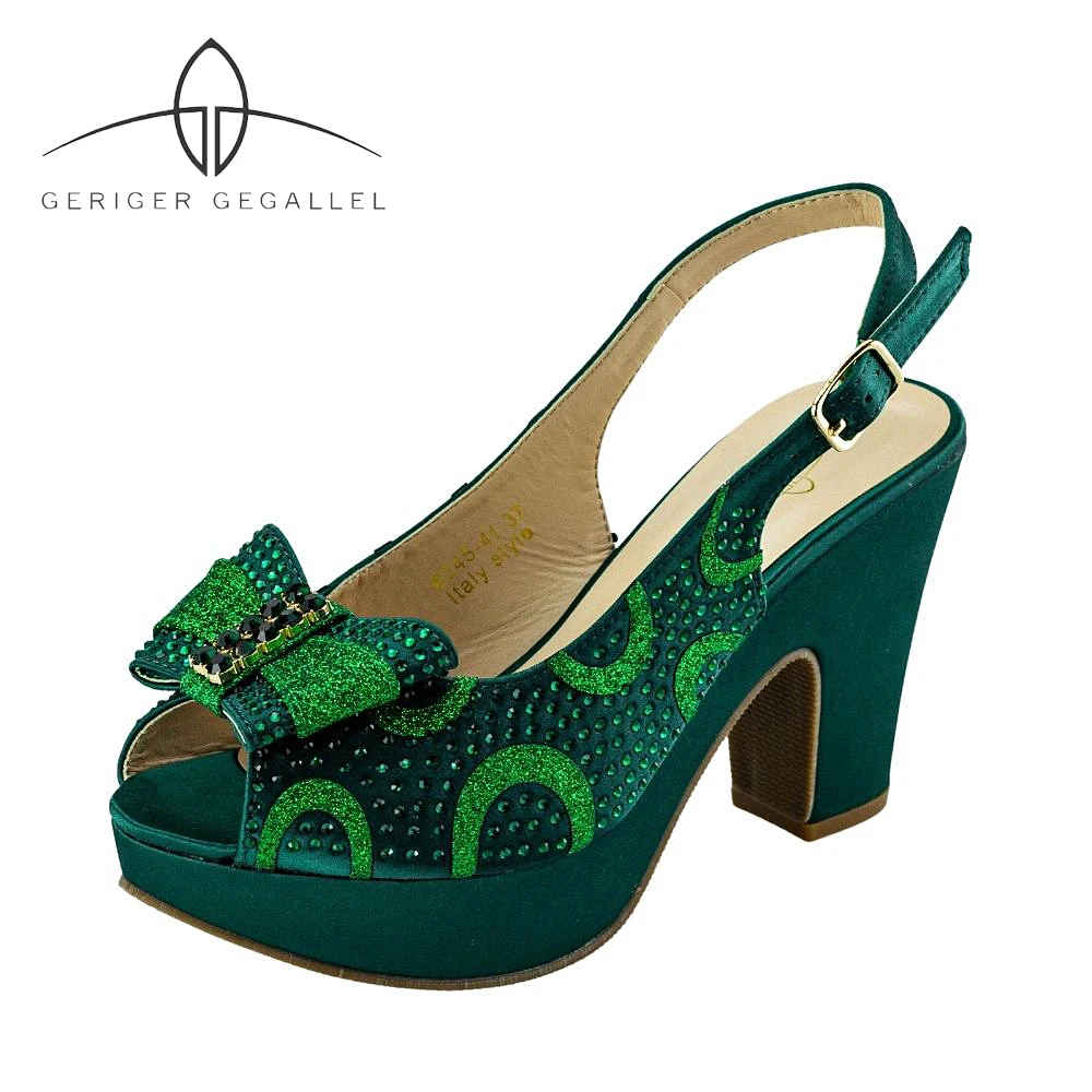 Green Platform Shoes Slingbacks Women's Sandals Italian Stylish Fashion Pumps Heels Women Party Dress High Heels Chunky Sandals