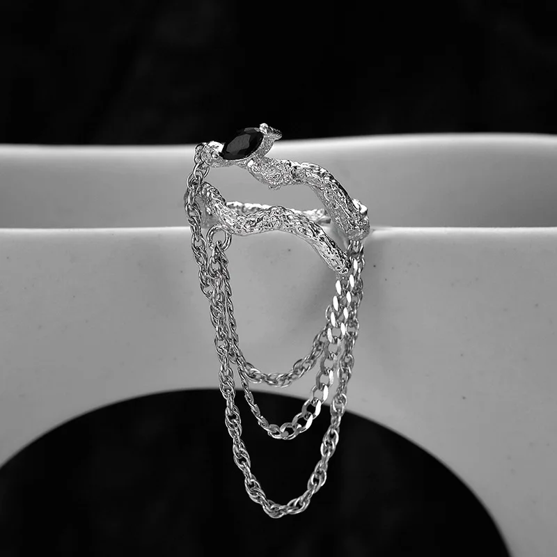 

Youth of Vigor Alien Long Chains Irregular Solid 925 Sterling Silver Open Ring Rough Surface Vintage Original Party Rings R1169