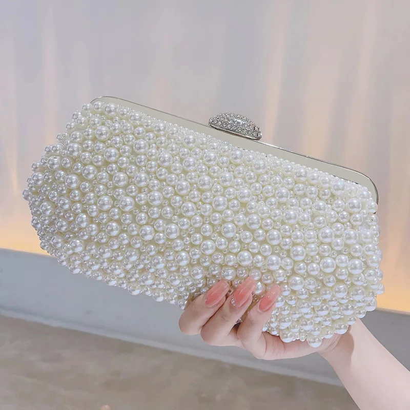 

Qyahlybz Pearl Beaded Women's Handbags Clutch White Handbag Bridesmaid Evening Bags Elegant Celebrity Fairy Bag