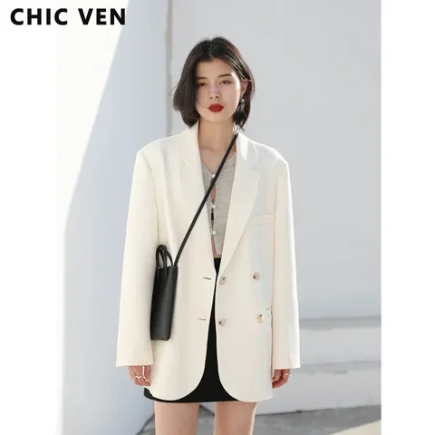 CHIC VEN 2021, модный женский пиджак, офисный женский двубортный двубортный повседневный пиджак средней длины с длинными рукавами, женская верхняя одежда, стильный топ