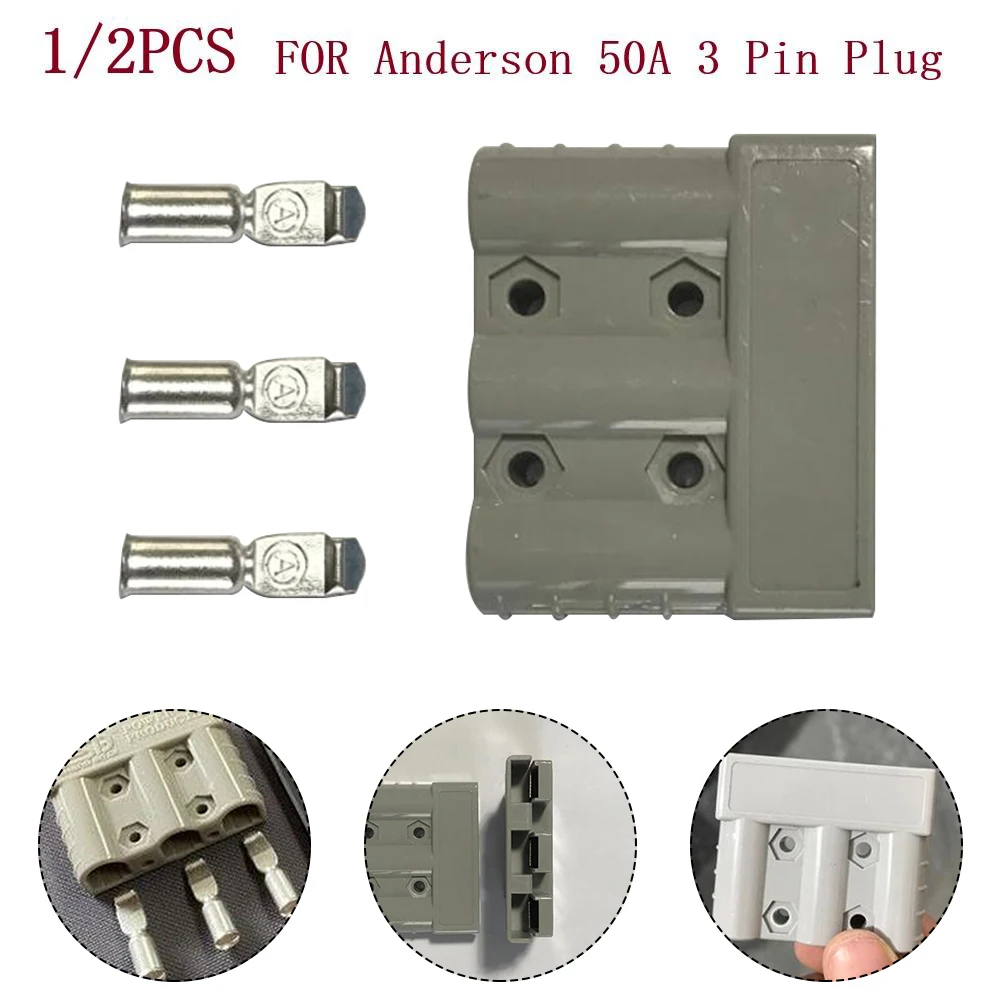 

1/2pcs 3 Pin Connector 1/2 For Anderson Style 50A Plug For DC DC Charger DC/DC Wiring 600V 5000MΩ 3/6 6AWG Terminal