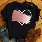 Футболка женская оверсайз, Повседневная рубашка с красным сердечком, с коротким рукавом, в стиле Харадзюку, цвет черный