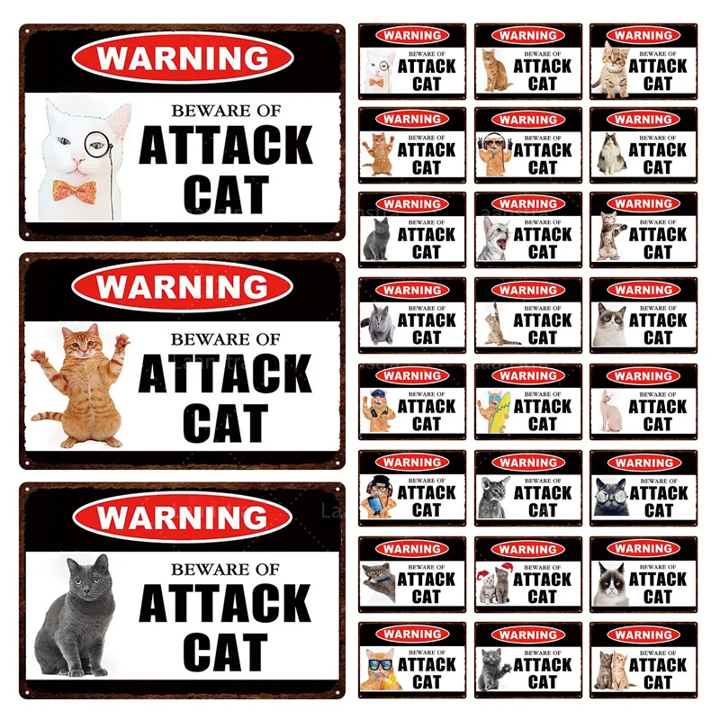 Ретро металлический налет, правила семьи, остерегайтесь атаки, кошка, Настенный декор, художественный постер, жестяные знаки, картина для украшения дома