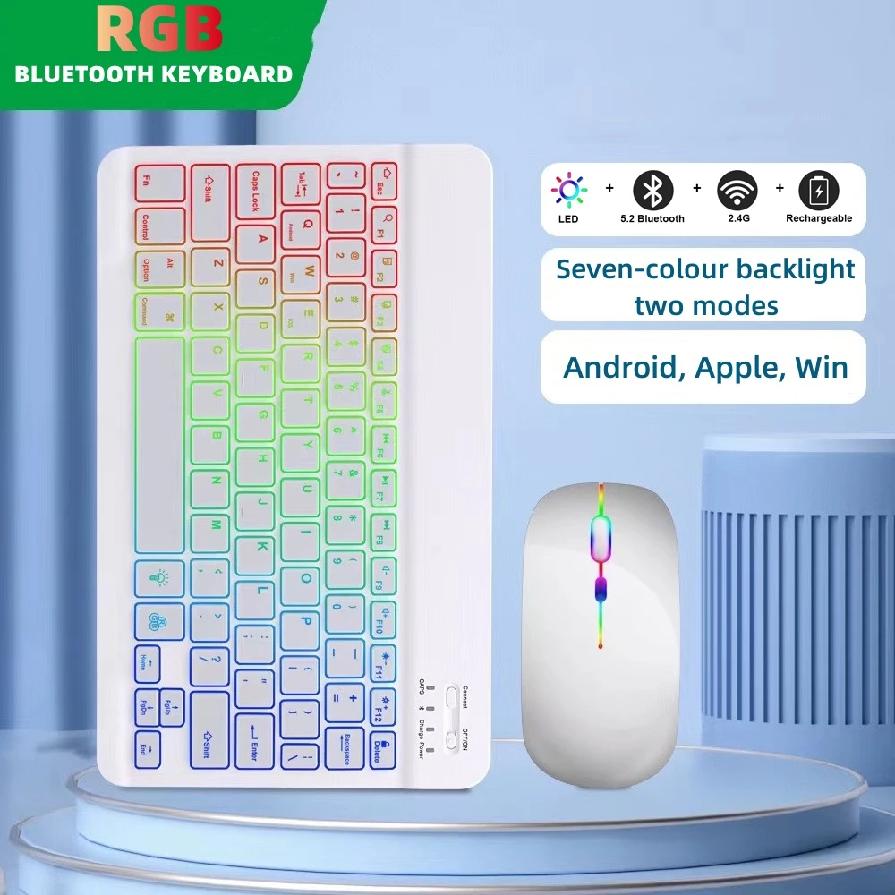 

Keyboard For Tablet Android iOS Windows Wireless Mouse Keyboard Bluetooth-compatible Rainbow Backlit Keyboard For iPad Phone