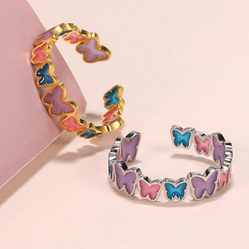 

Trendy Plated Luminous Butterfly Ring Women Colorful Fluorescent Adjustable Opening Ring Glow In The Dark Personality Jewelry